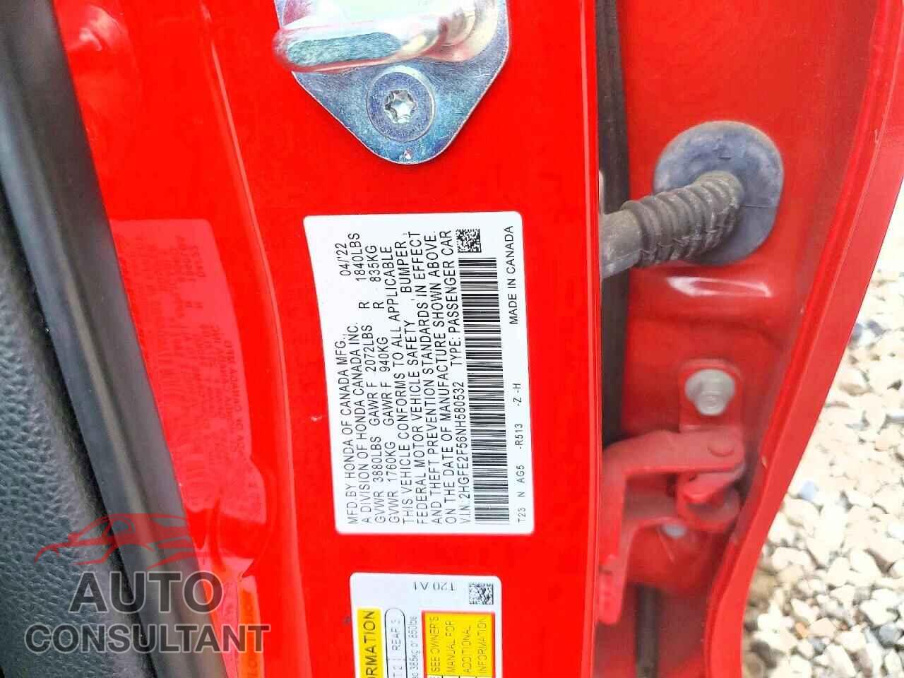 HONDA CIVIC 2022 - 2HGFE2F56NH580532
