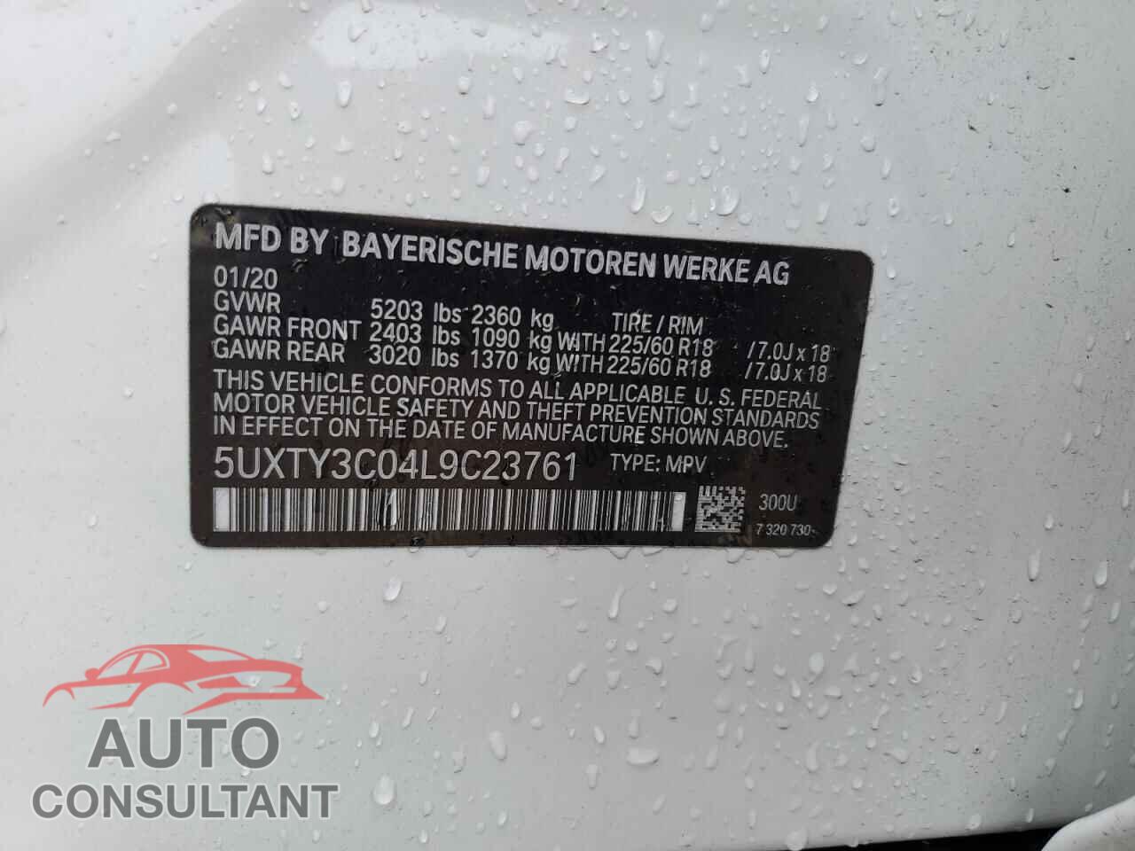 BMW X3 2020 - 5UXTY3C04L9C23761
