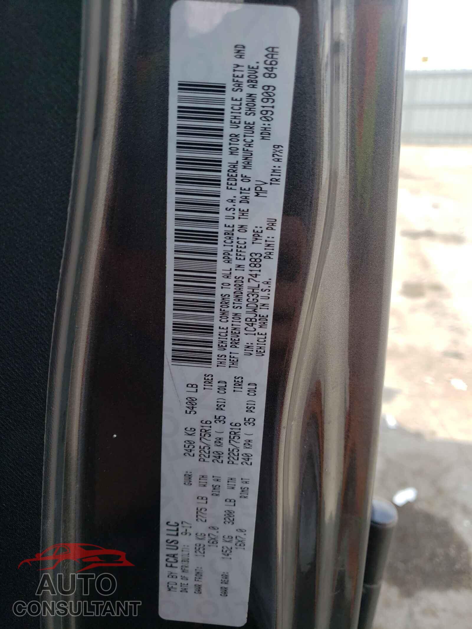 JEEP WRANGLER 2017 - 1C4BJWDG3HL741883