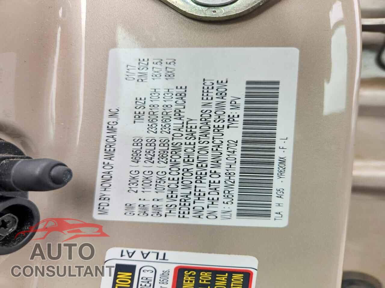 HONDA CRV 2017 - 5J6RW2H81HL014702