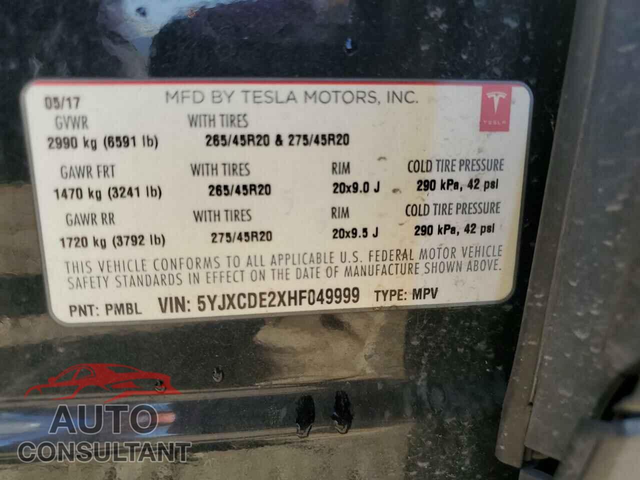 TESLA MODEL X 2017 - 5YJXCDE2XHF049999