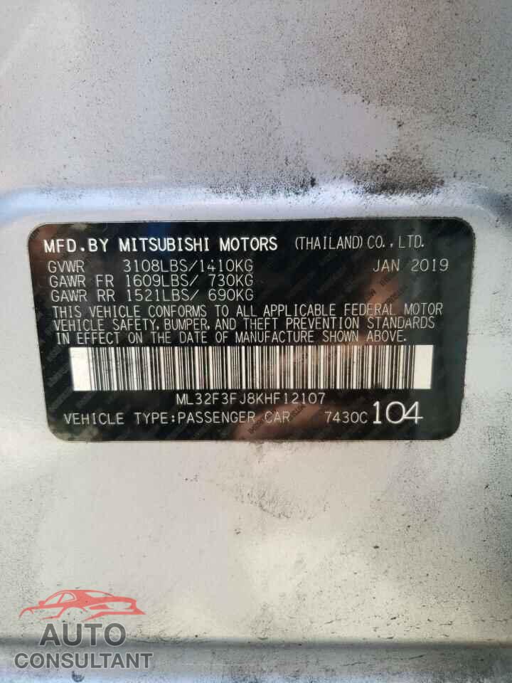 MITSUBISHI MIRAGE 2019 - ML32F3FJ8KHF12107