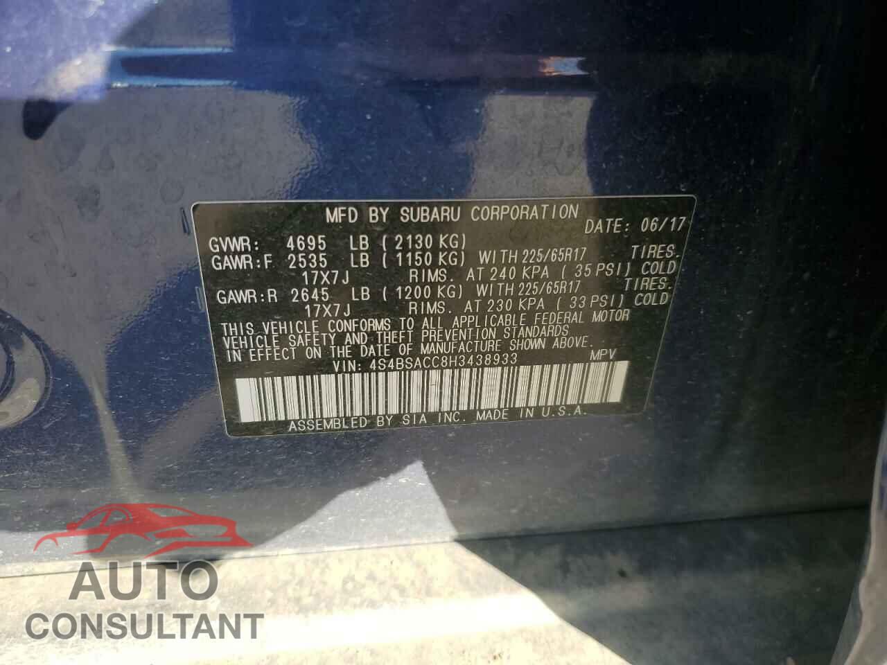 SUBARU OUTBACK 2017 - 4S4BSACC8H3438933