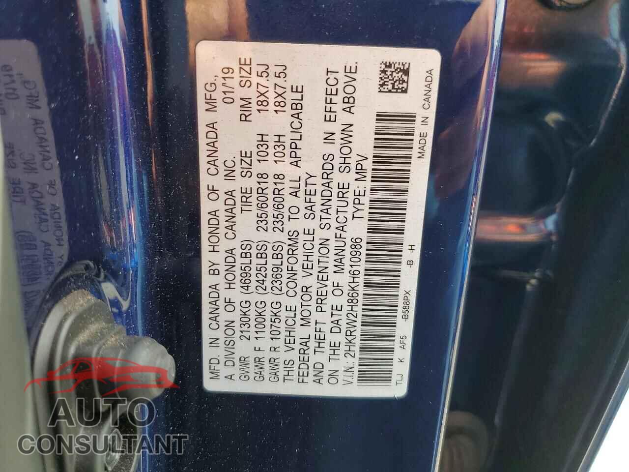 HONDA CRV 2019 - 2HKRW2H86KH610986