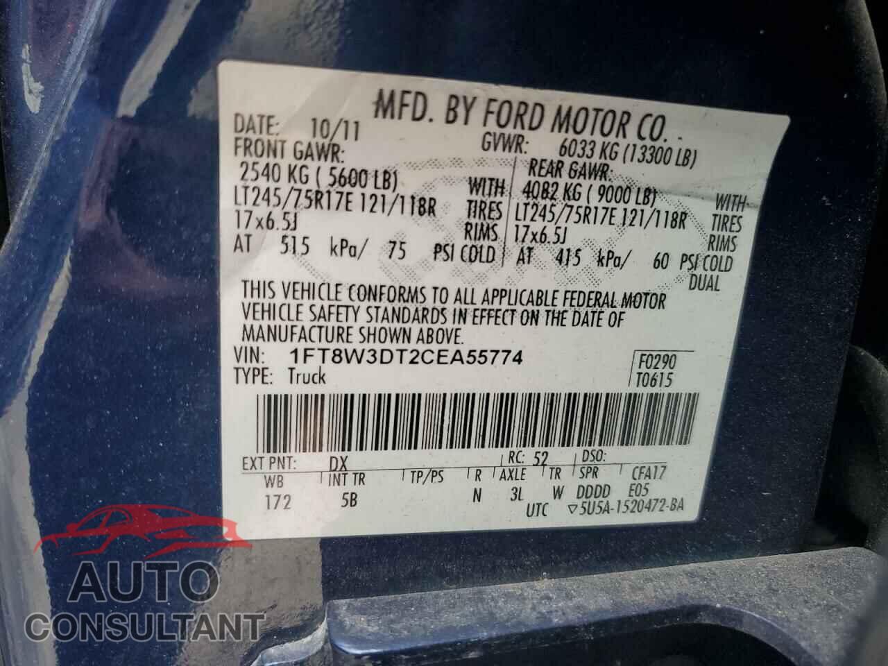 FORD F350 2012 - 1FT8W3DT2CEA55774