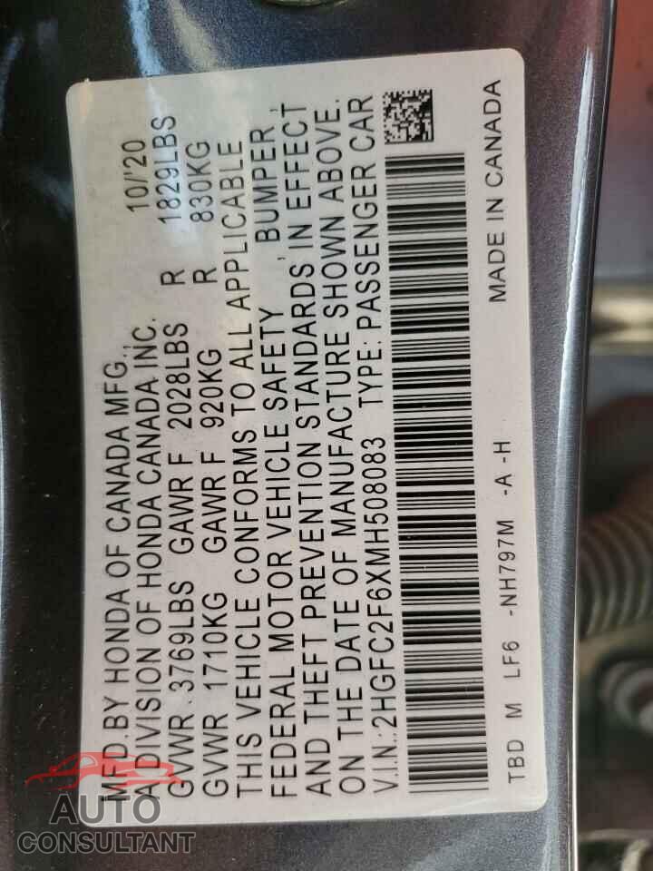 HONDA CIVIC 2021 - 2HGFC2F6XMH508083