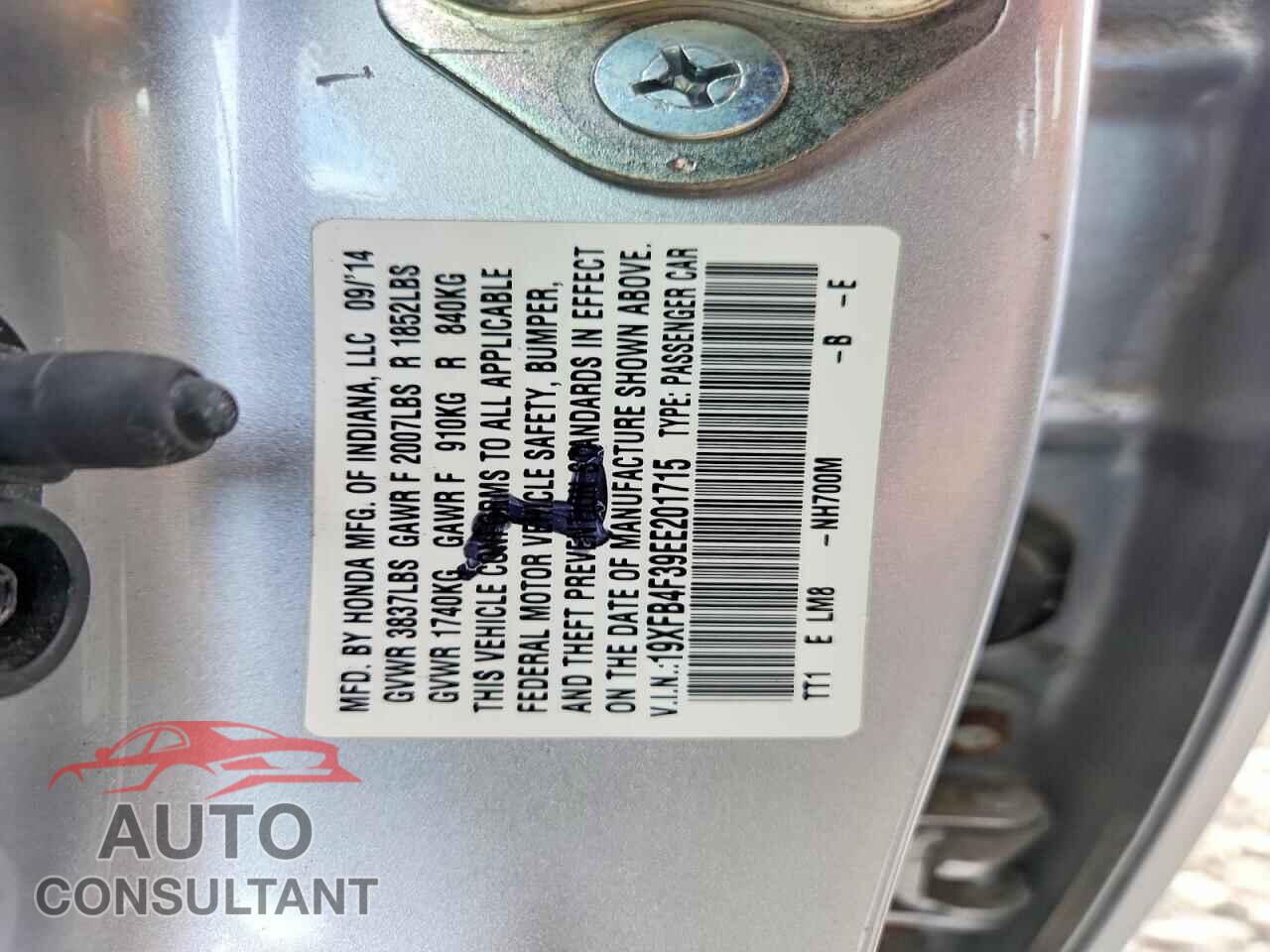HONDA CIVIC 2014 - 19XFB4F39EE201715