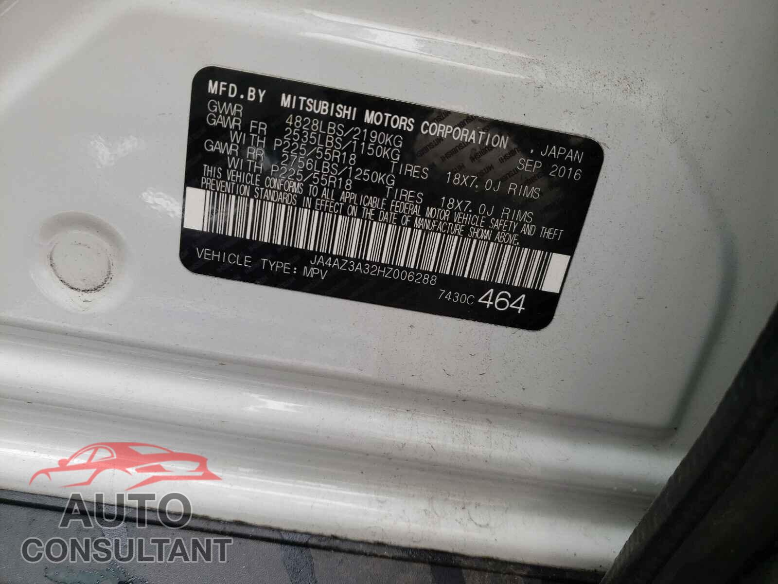 MITSUBISHI OUTLANDER 2017 - JA4AZ3A32HZ006288
