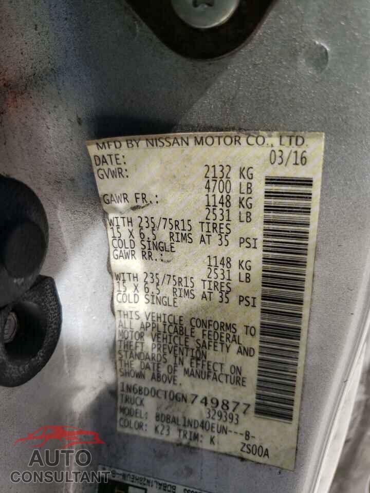 NISSAN FRONTIER 2016 - 1N6BD0CT0GN749877