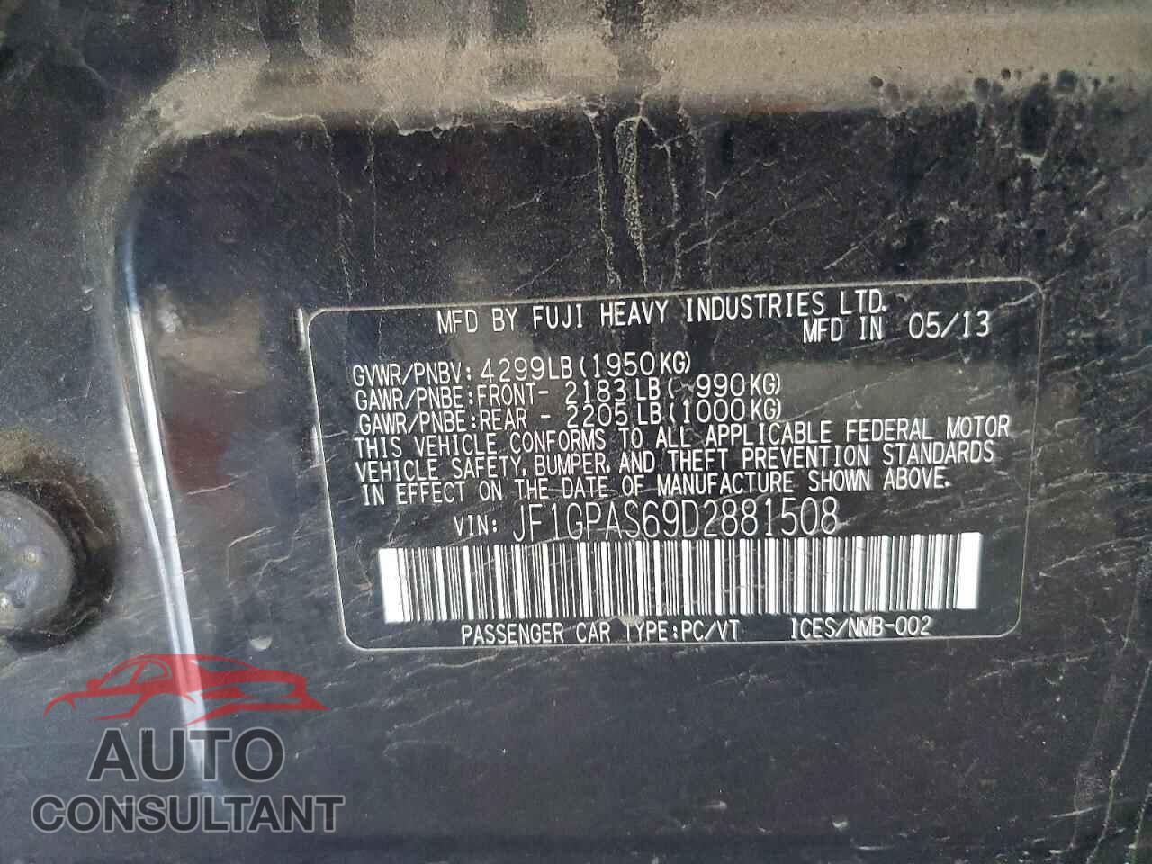SUBARU IMPREZA 2013 - JF1GPAS69D2881508