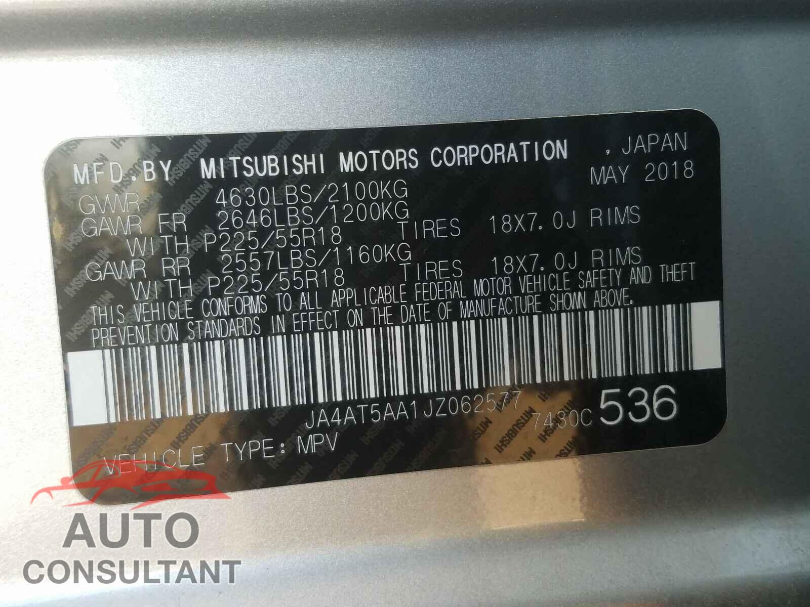 MITSUBISHI ECLIPSE 2018 - JA4AT5AA1JZ062577