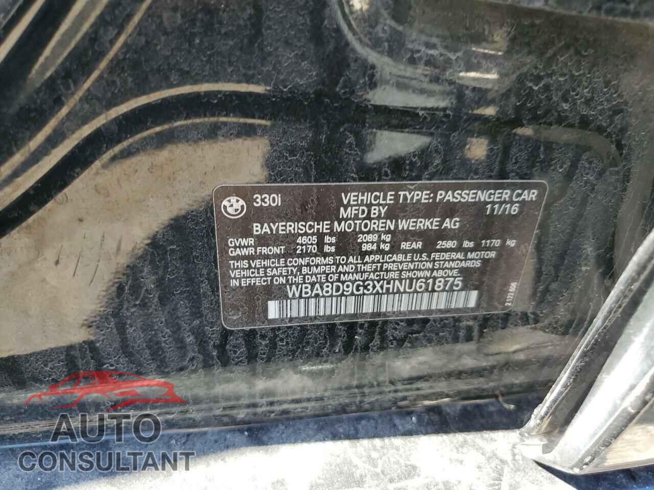 BMW 3 SERIES 2017 - WBA8D9G3XHNU61875