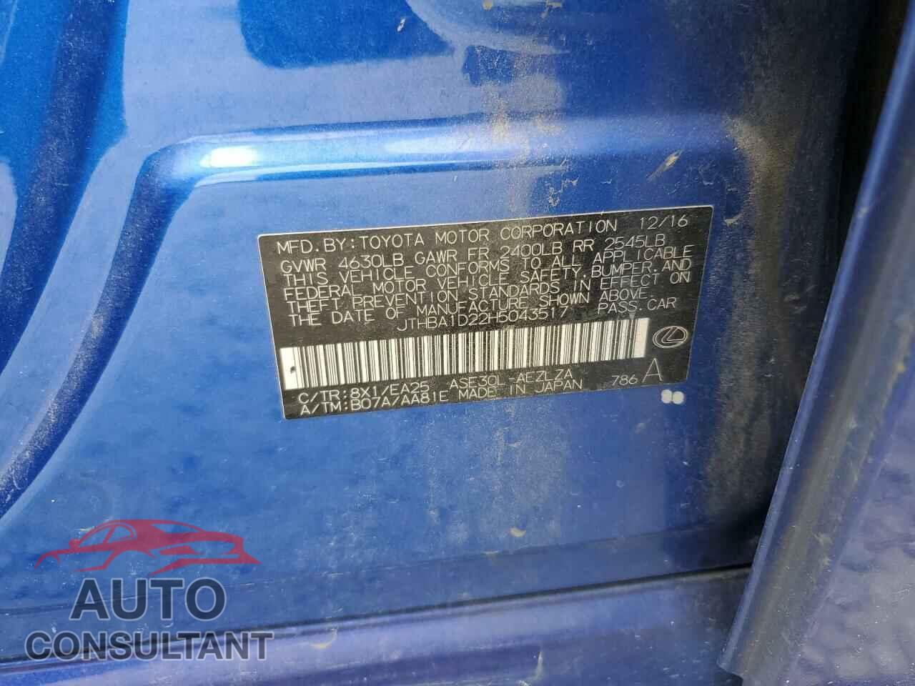 LEXUS IS 2017 - JTHBA1D22H5043517