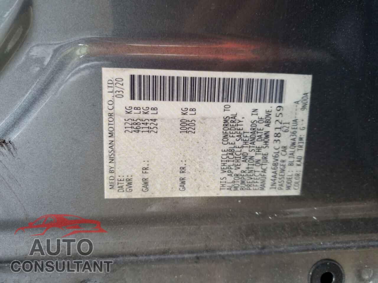 NISSAN MAXIMA 2020 - 1N4AA6BV6LC381259