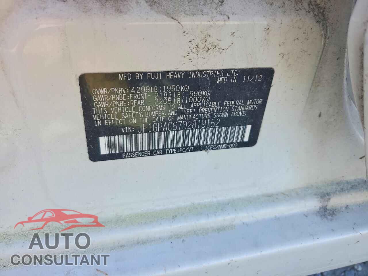 SUBARU IMPREZA 2013 - JF1GPAC67D2819152