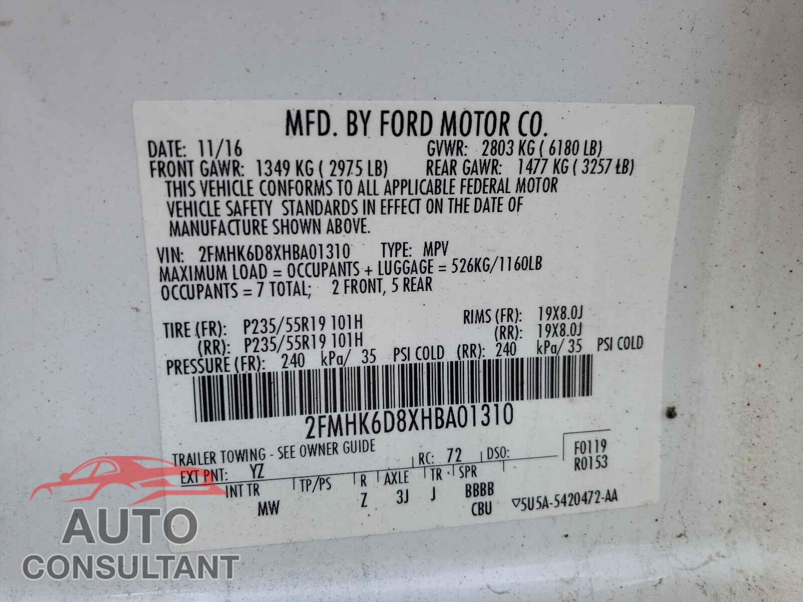 FORD FLEX 2017 - 2FMHK6D8XHBA01310