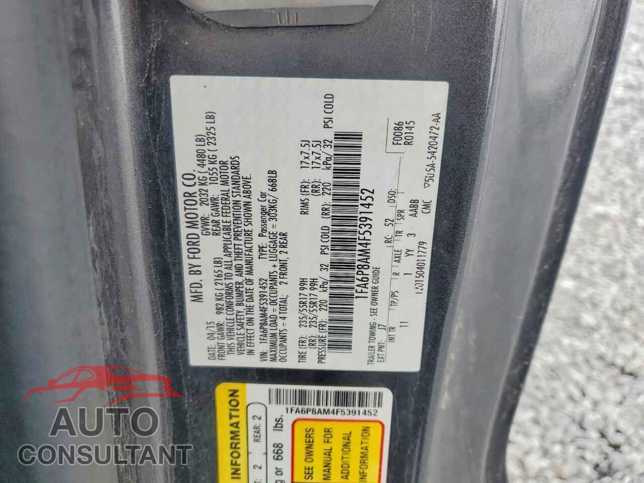 FORD MUSTANG 2015 - 1FA6P8AM4F5391452