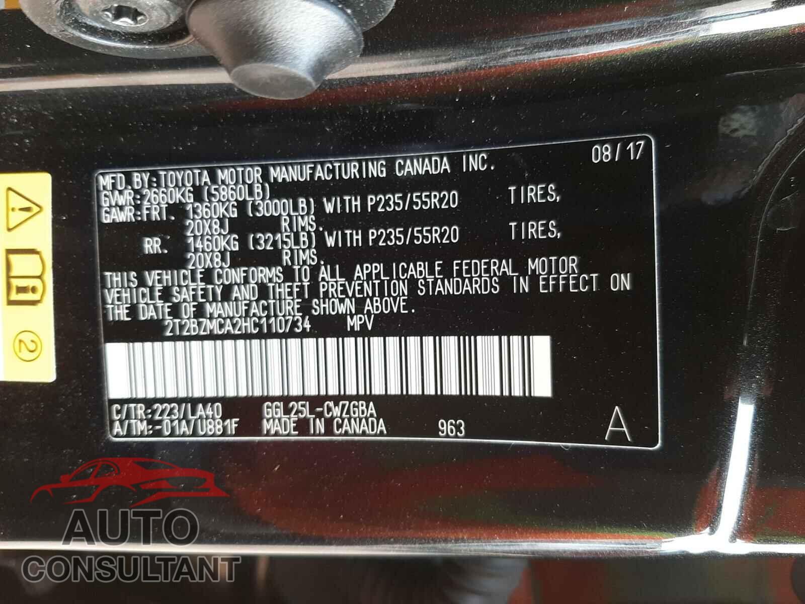 LEXUS RX350 2017 - 2T2BZMCA2HC110734