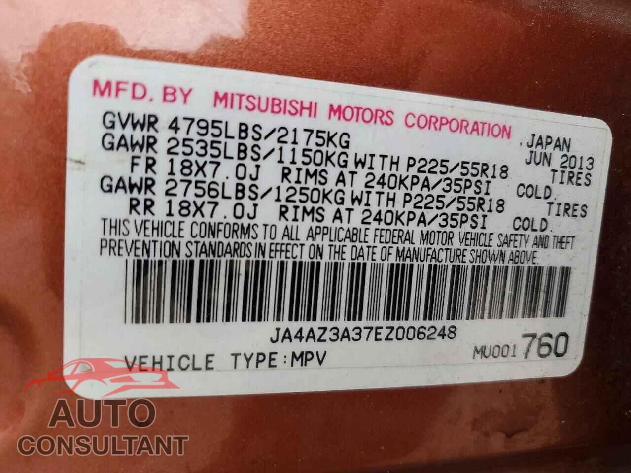 MITSUBISHI OUTLANDER 2014 - JA4AZ3A37EZ006248