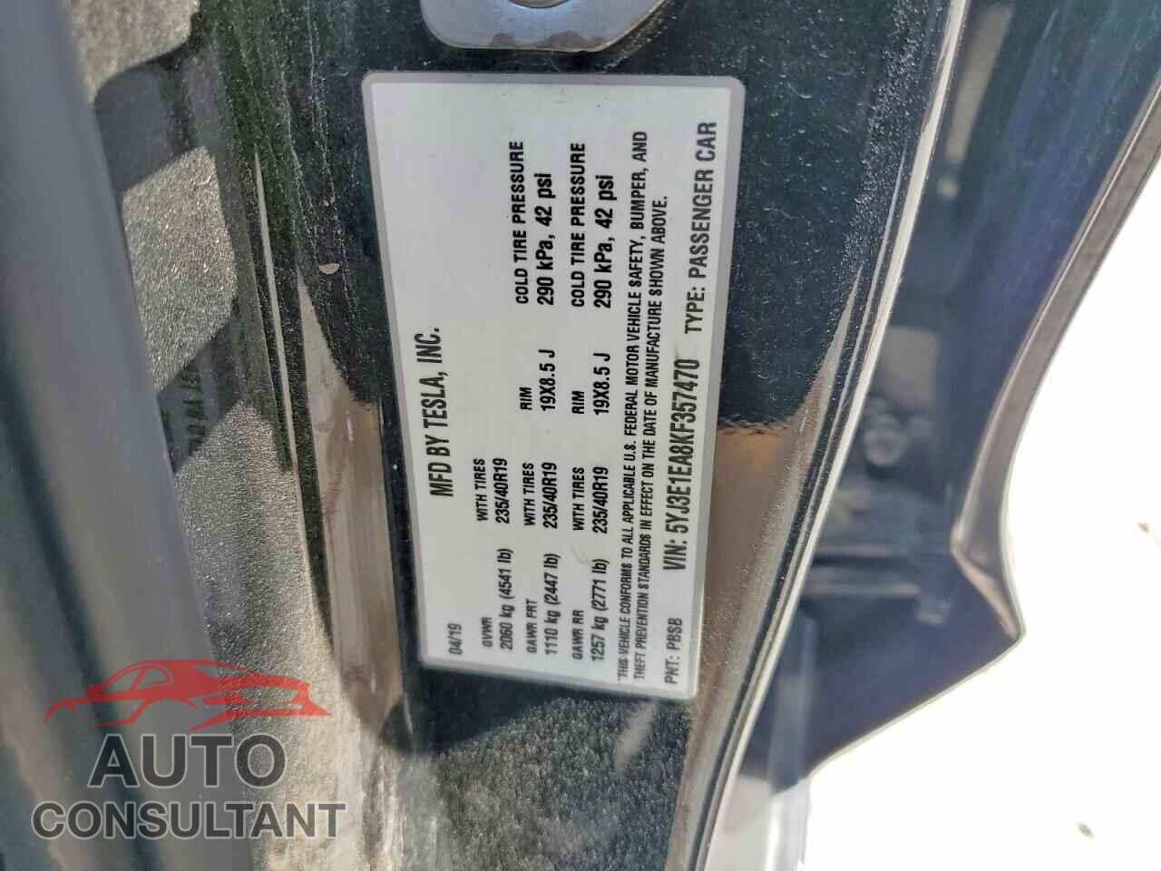 TESLA MODEL 3 2019 - 5YJ3E1EA8KF357470