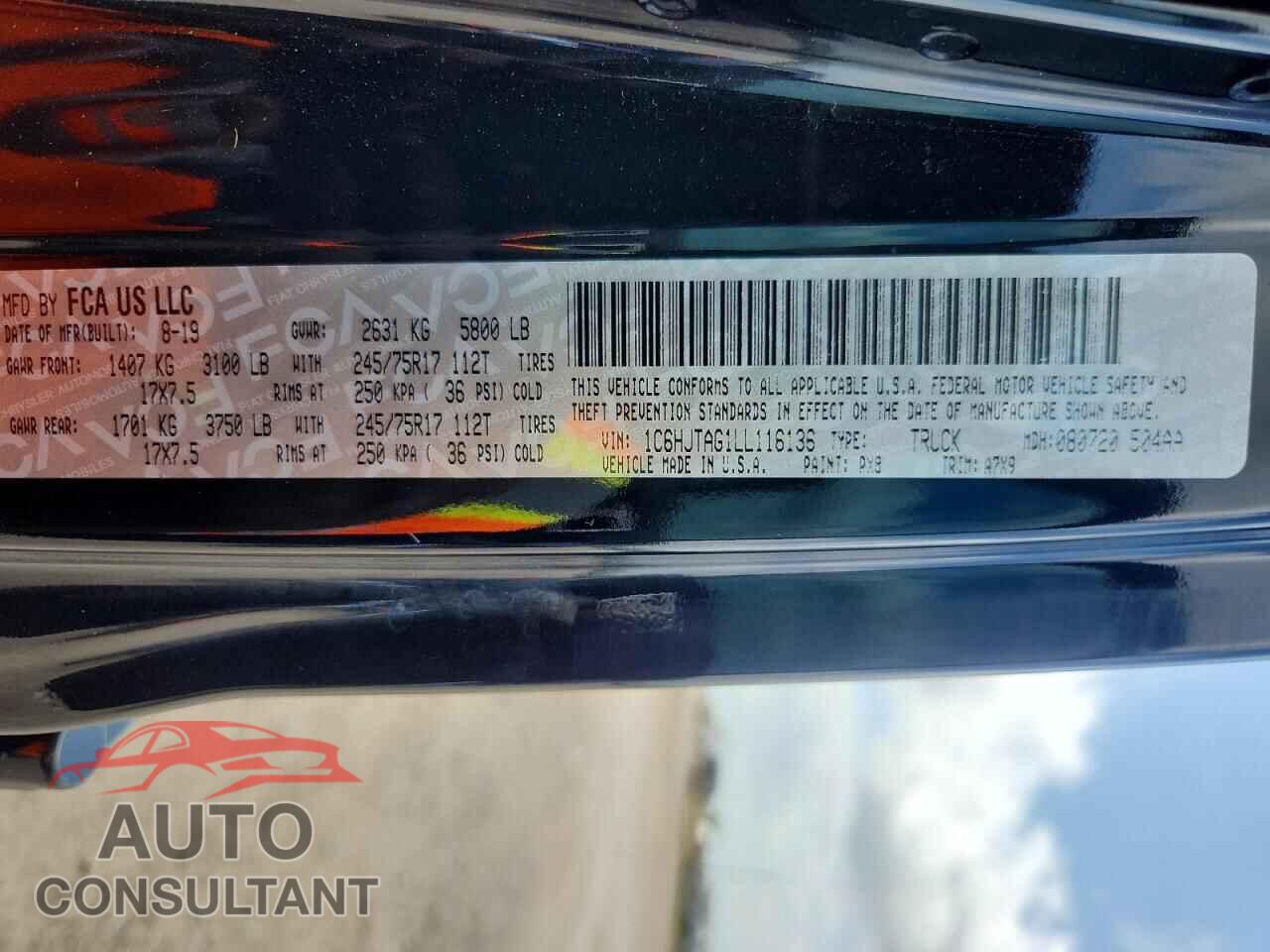 JEEP GLADIATOR 2020 - 1C6HJTAG1LL116136