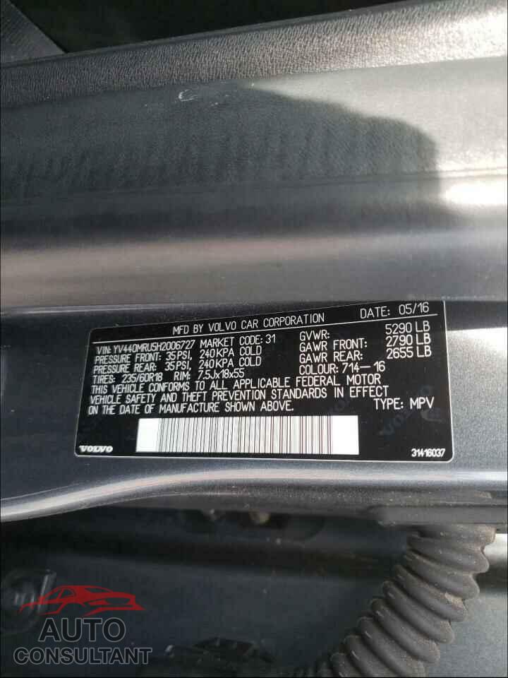 VOLVO XC60 2017 - YV440MRU5H2006727