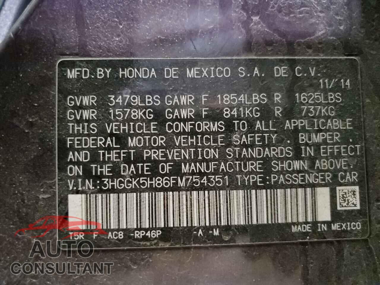 HONDA FIT 2015 - 3HGGK5H86FM754351