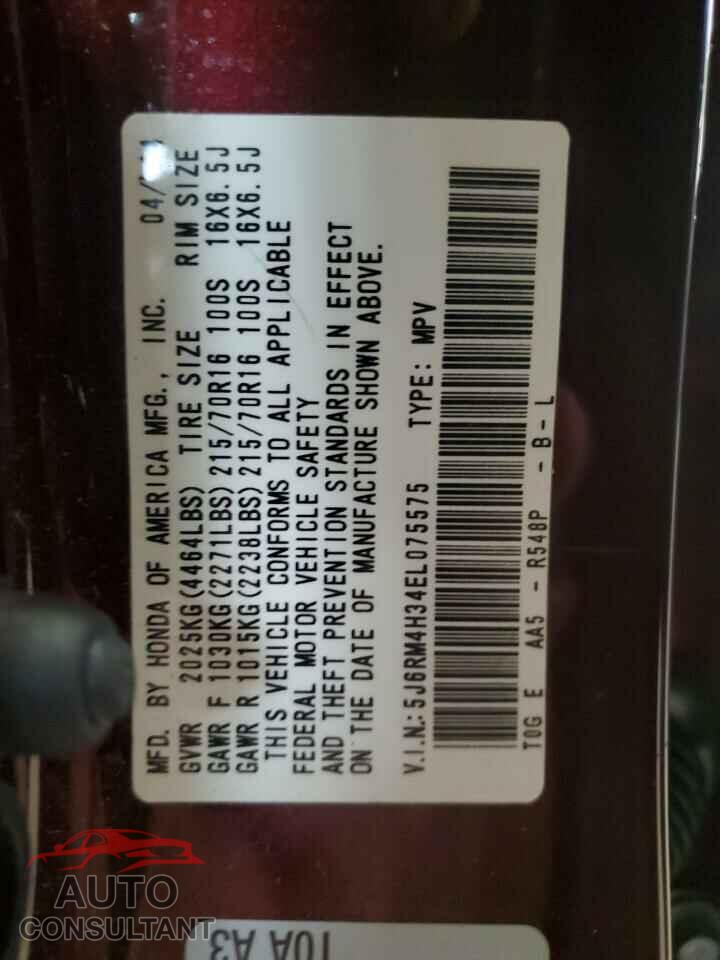 HONDA CRV 2014 - 5J6RM4H34EL075575