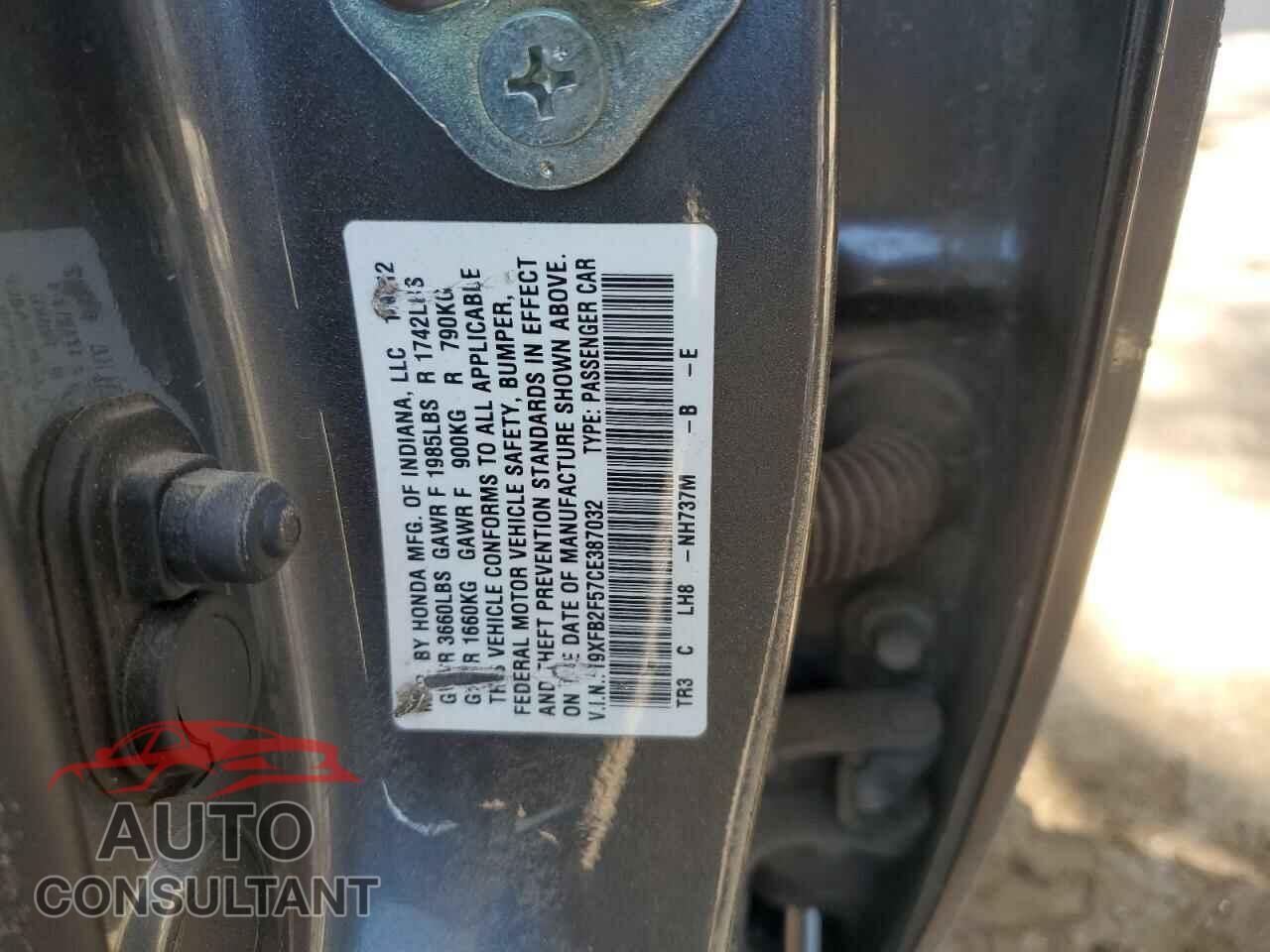 HONDA CIVIC 2012 - 19XFB2F57CE387032