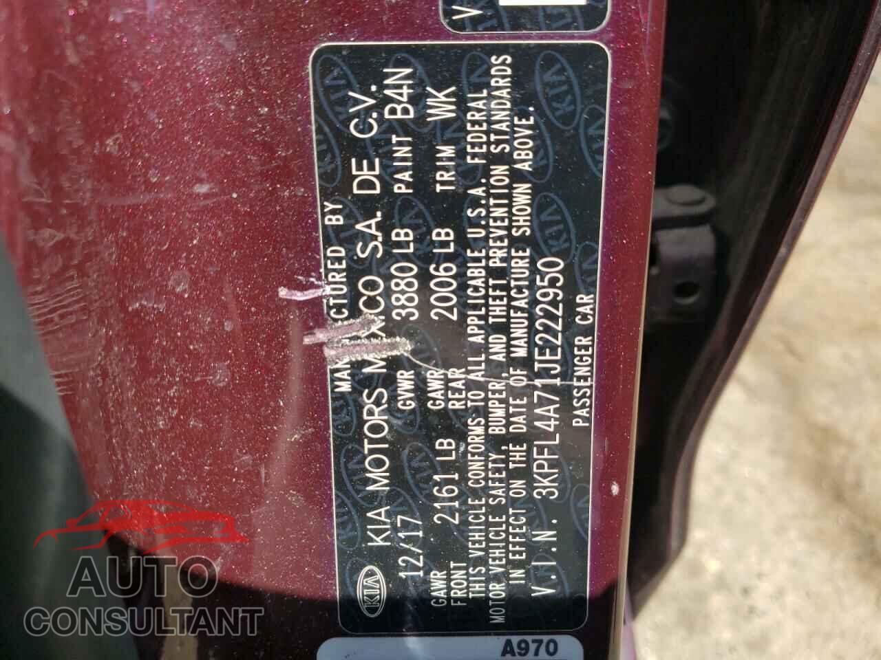 KIA FORTE 2018 - 3KPFL4A71JE222950