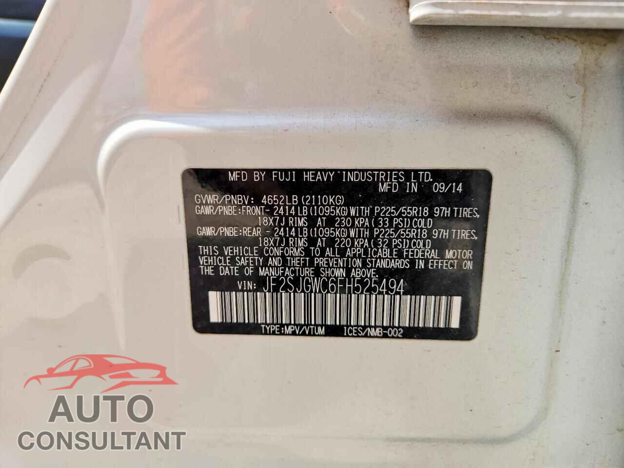 SUBARU FORESTER 2015 - JF2SJGWC6FH525494