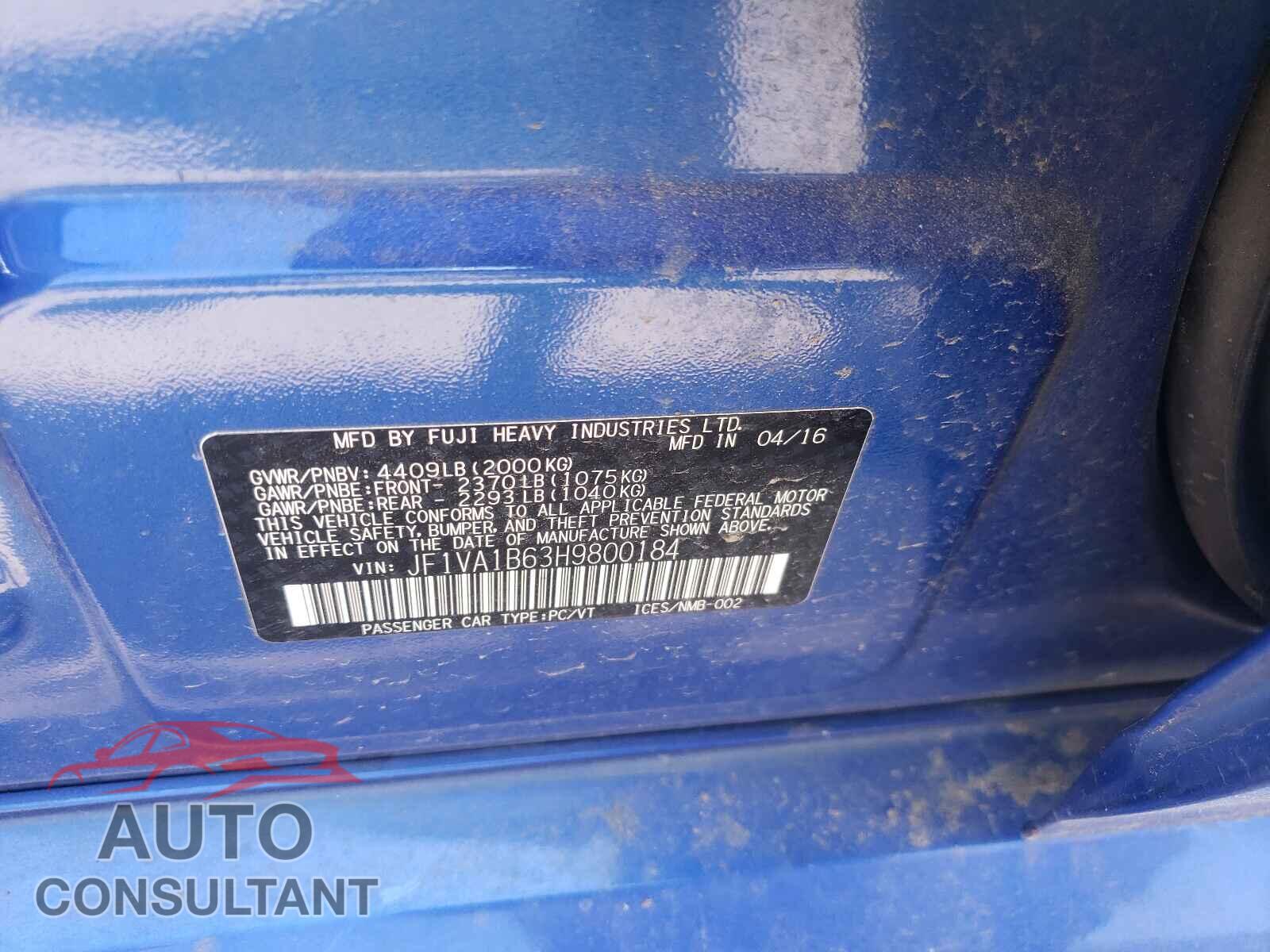 SUBARU WRX 2017 - JF1VA1B63H9800184