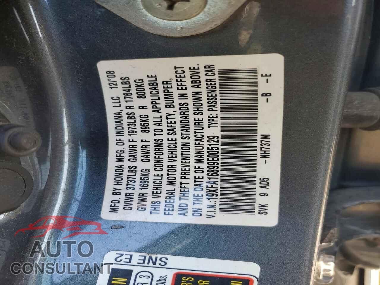 HONDA CIVIC 2009 - 19XFA16899E005129