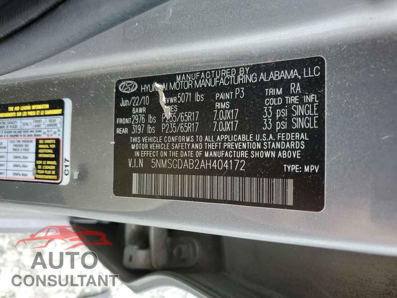 HYUNDAI SANTA FE 2010 - 5NMSGDAB2AH404172