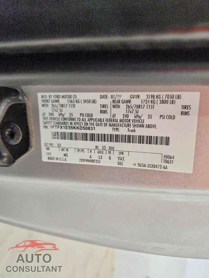 FORD F150 2019 - 1FTFX1E55KKD50831