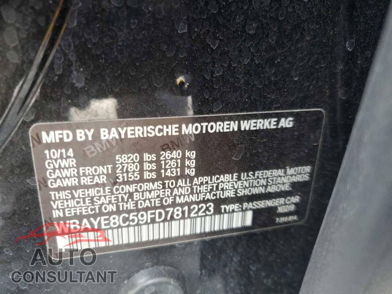 BMW 7 SERIES 2015 - WBAYE8C59FD781223