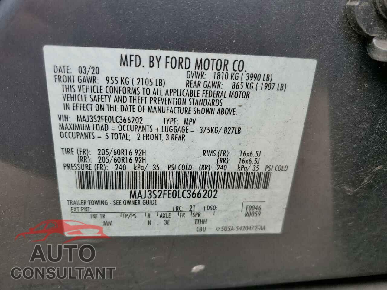 FORD ECOSPORT 2020 - MAJ3S2FE0LC366202