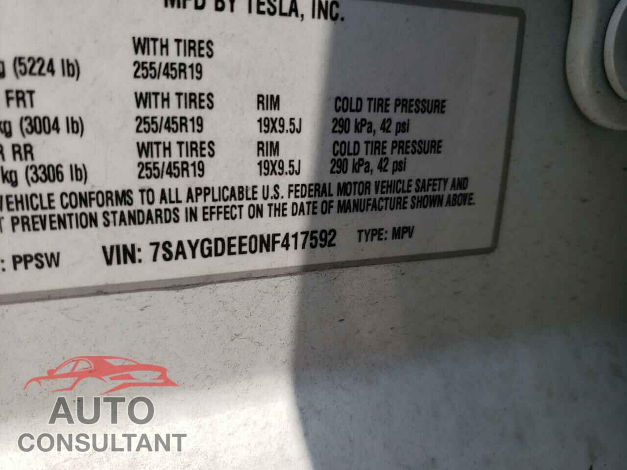 TESLA MODEL Y 2022 - 7SAYGDEE0NF417592