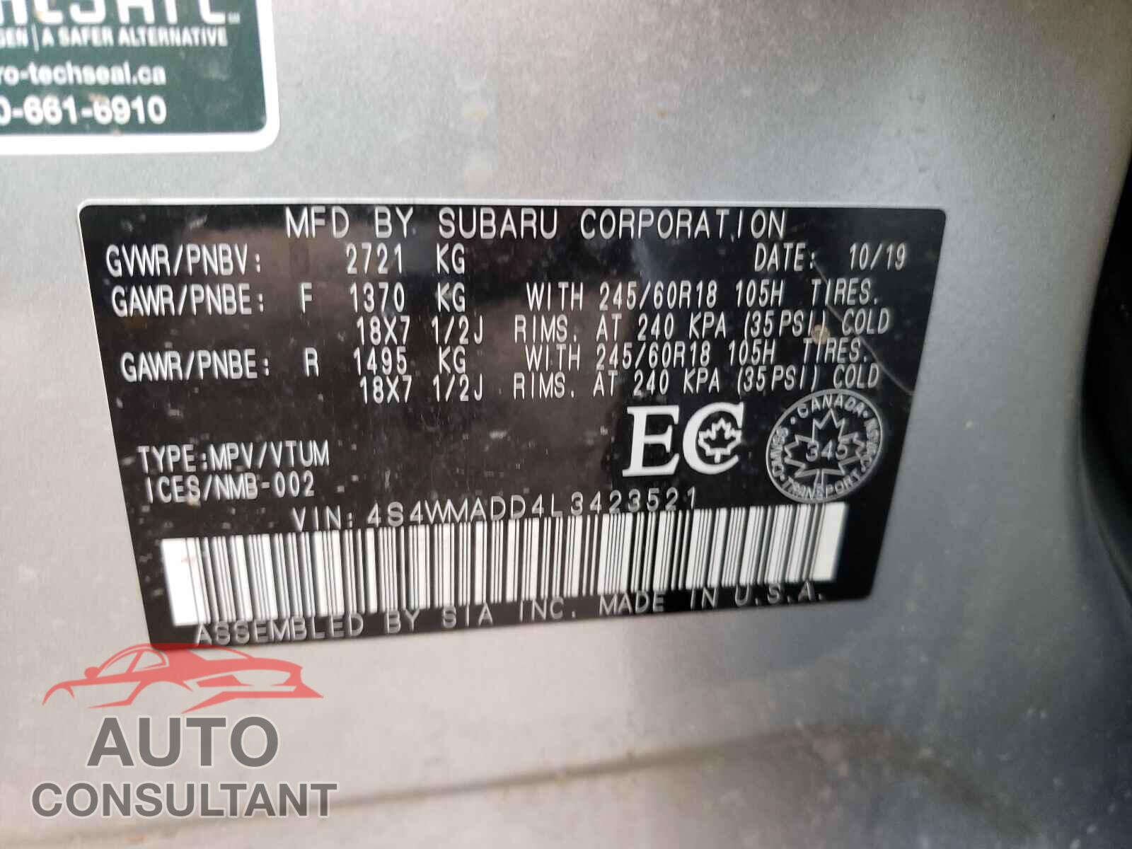 SUBARU ASCENT 2020 - 4S4WMADD4L3423521