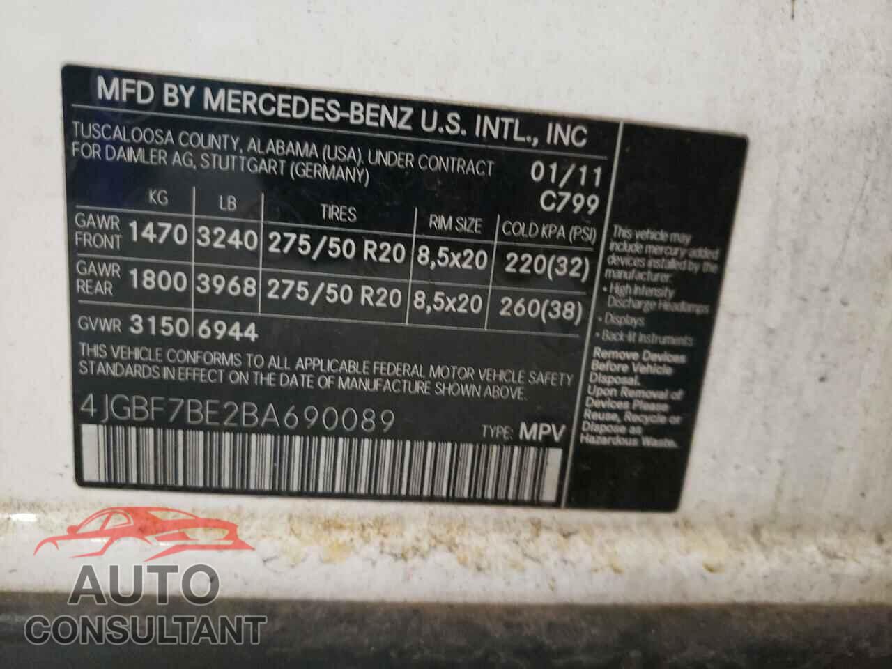 MERCEDES-BENZ GL-CLASS 2011 - 4JGBF7BE2BA690089
