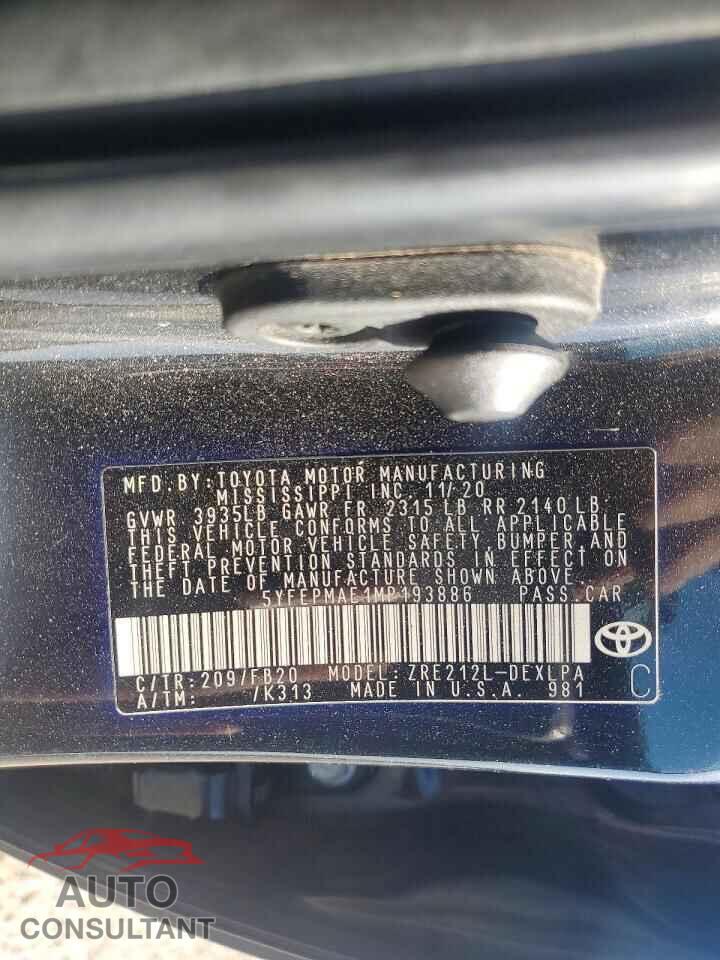 TOYOTA COROLLA 2021 - 5YFEPMAE1MP193886
