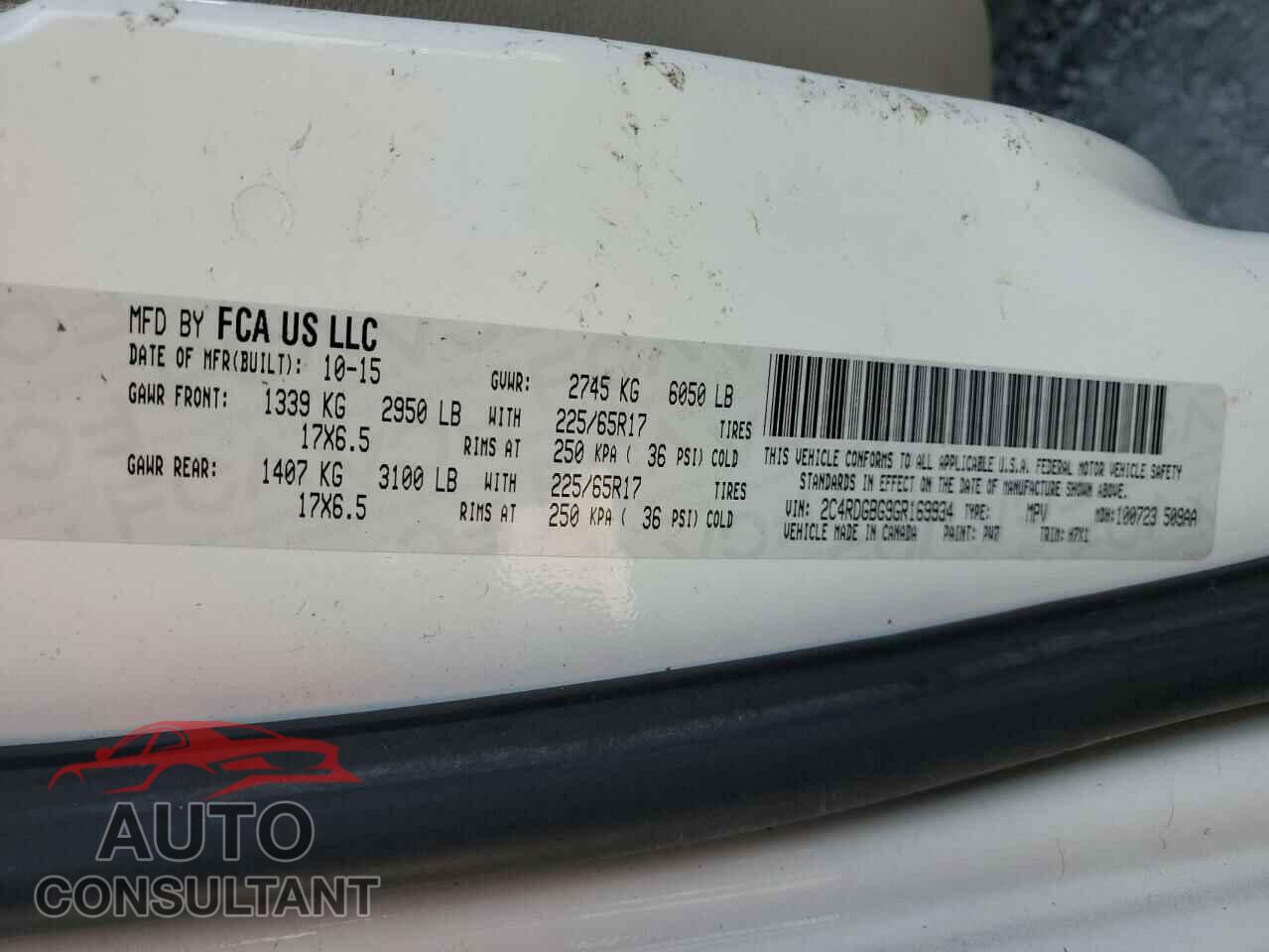 DODGE CARAVAN 2016 - 2C4RDGBG9GR169934