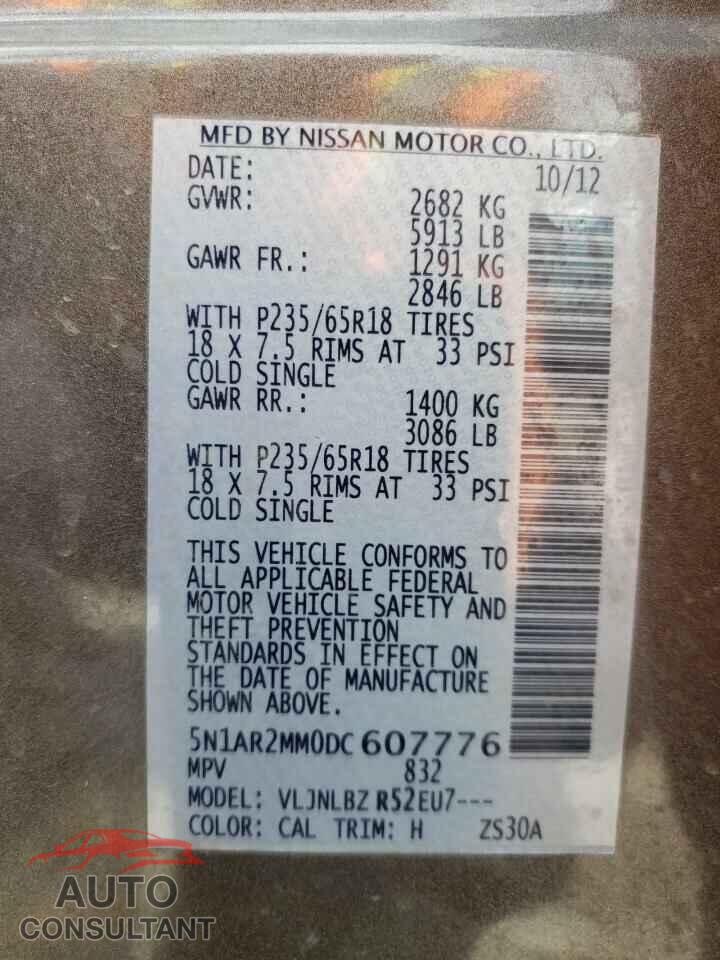 NISSAN PATHFINDER 2013 - 5N1AR2MM0DC607776