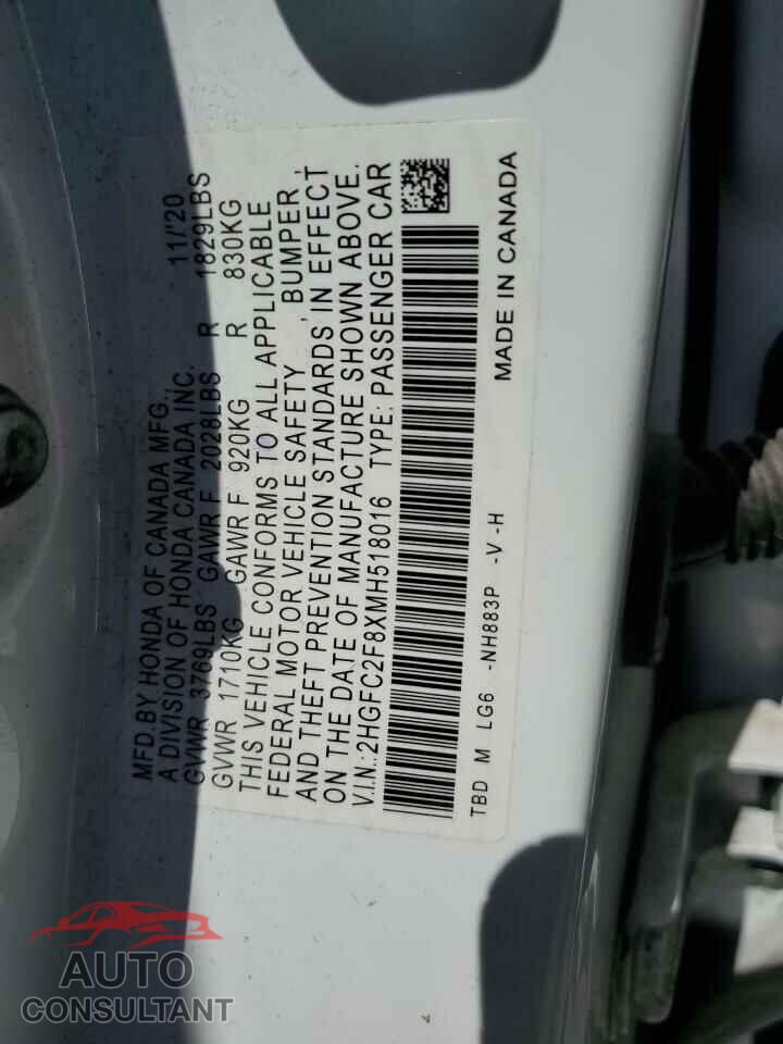 HONDA CIVIC 2021 - 2HGFC2F8XMH518016