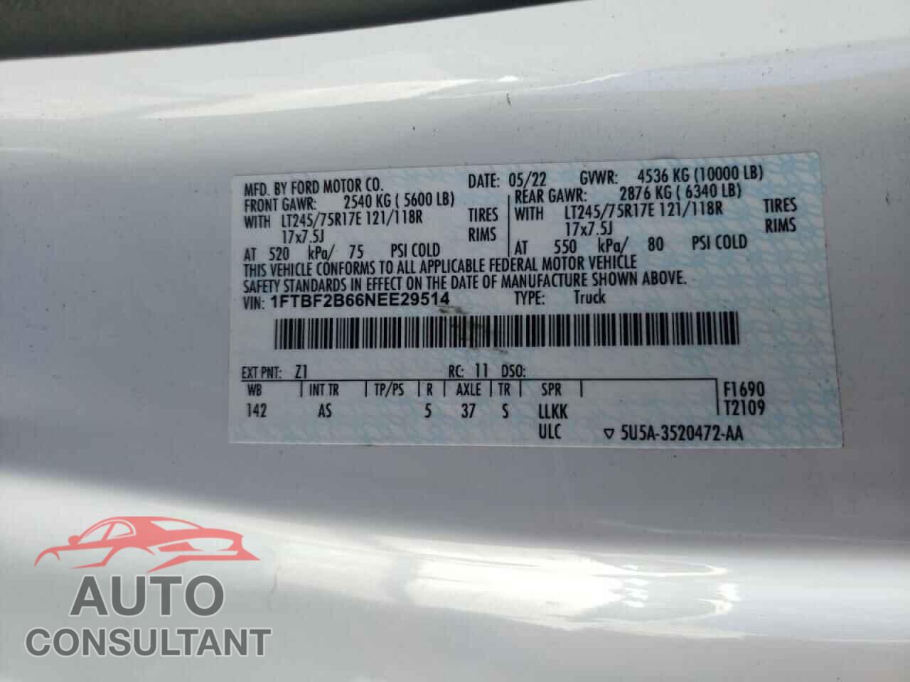 FORD F250 2022 - 1FTBF2B66NEE29514