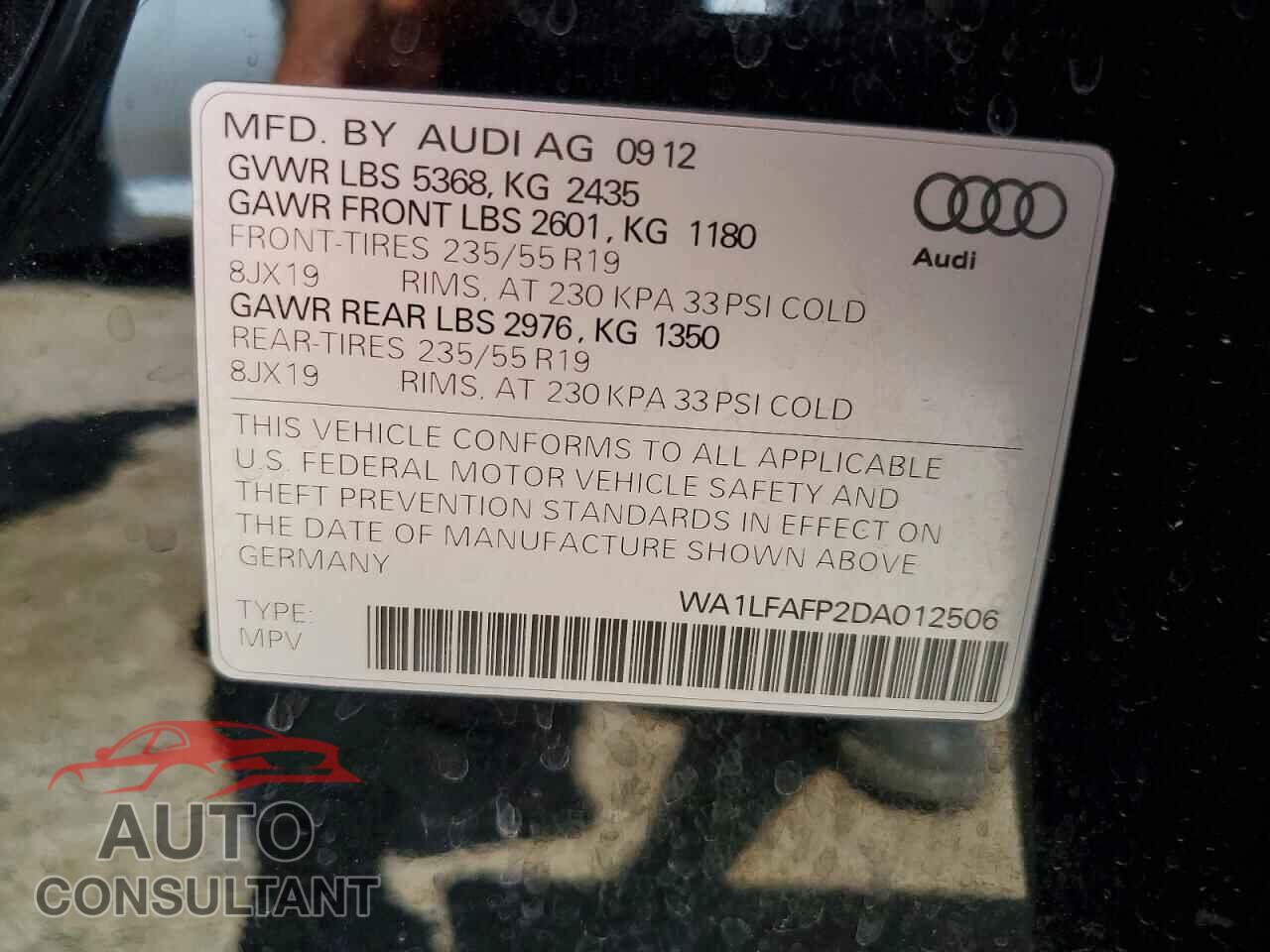 AUDI Q5 2013 - WA1LFAFP2DA012506