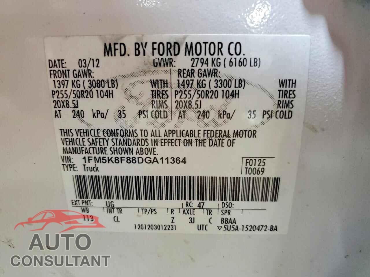 FORD EXPLORER 2013 - 1FM5K8F88DGA11364