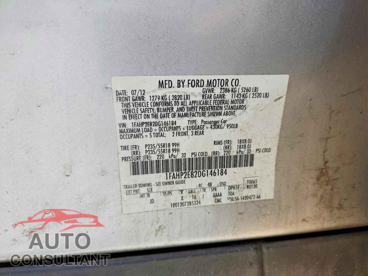 FORD TAURUS 2013 - 1FAHP2E82DG146184