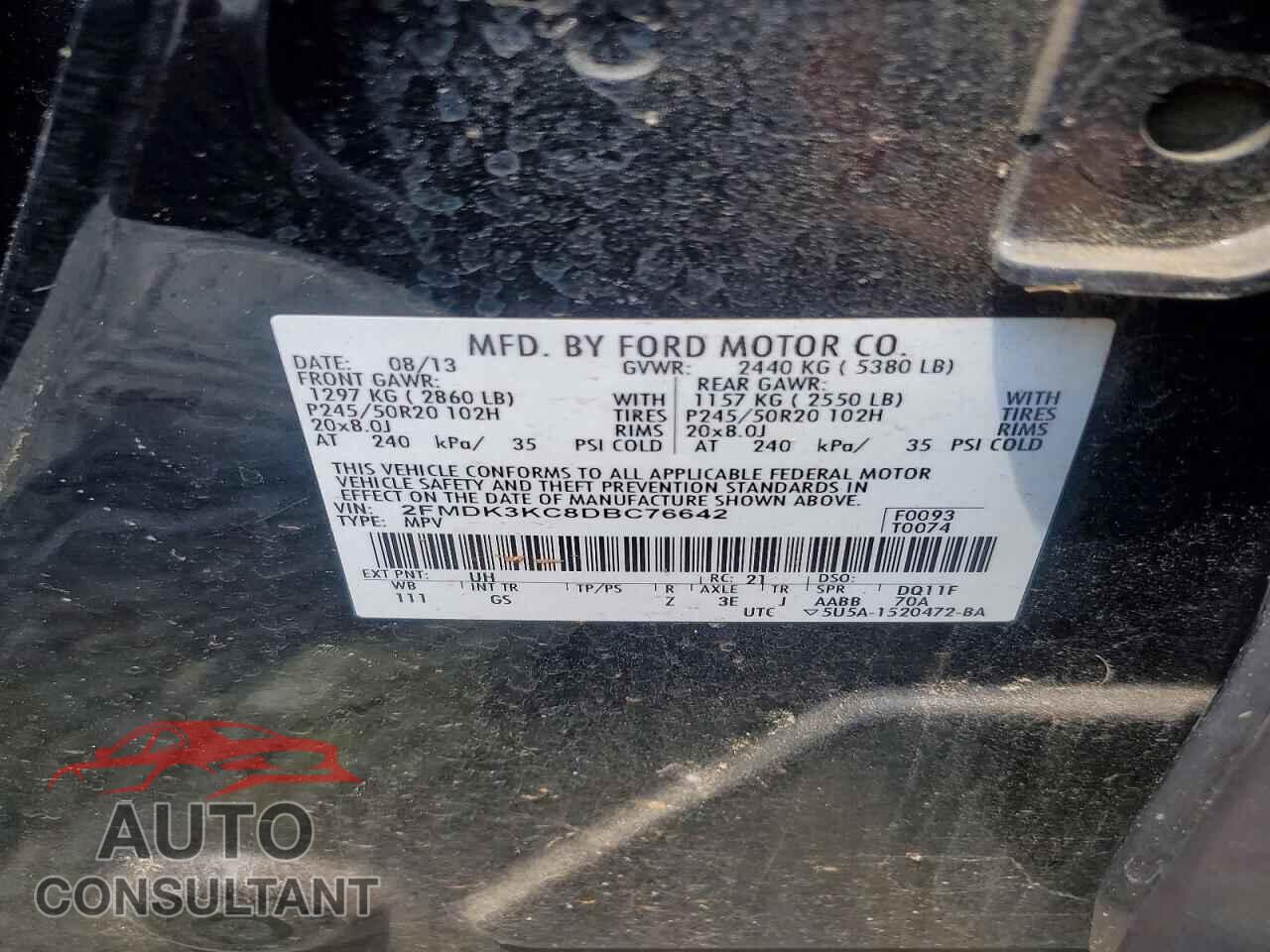 FORD EDGE 2013 - 2FMDK3KC8DBC76642