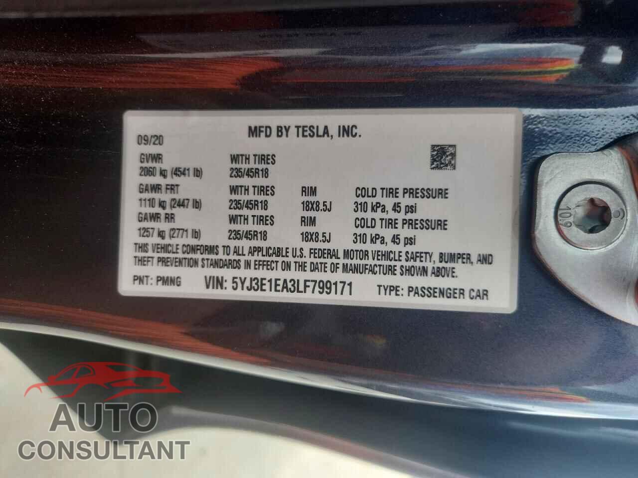 TESLA MODEL 3 2020 - 5YJ3E1EA3LF799171